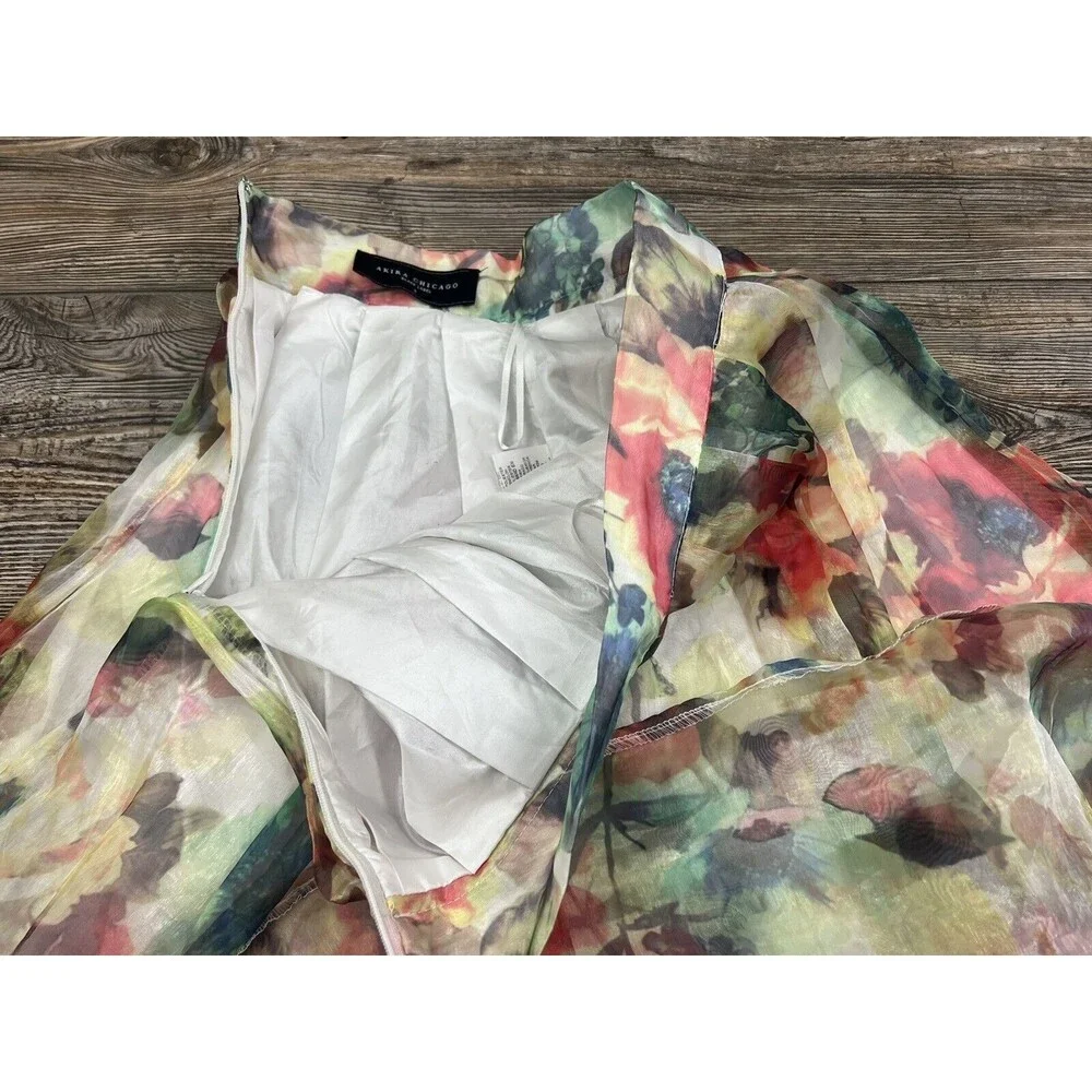 Akira Chicago Black Label Multicolor Bright Floral Full Skirt Small‎ Coquette